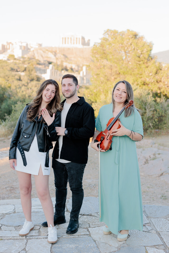 wedding proposal in Athens with a violin